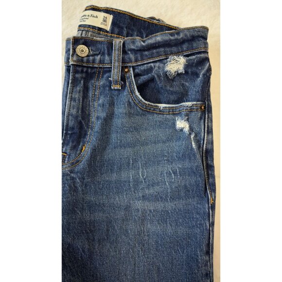 Abercrombie & Fitch Boyfriend Mid Rise Distressed Jeans Women's 24/00 Blue Denim - Picture 8 of 8